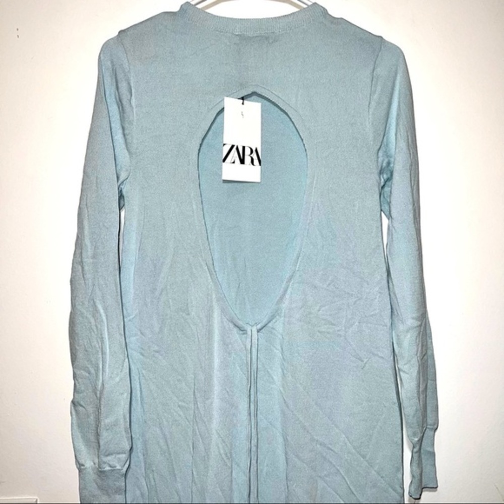 Zara NWT Baby Blue Knit Pencil Dress Open Back - Picture 5 of 6